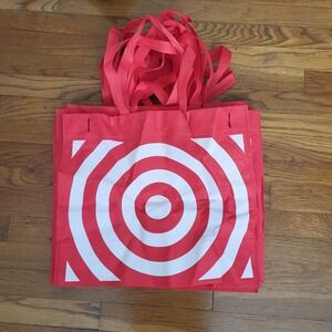 10 Reusable Target Shopping Tote Grocery‎  Bags Red White Dual Handles